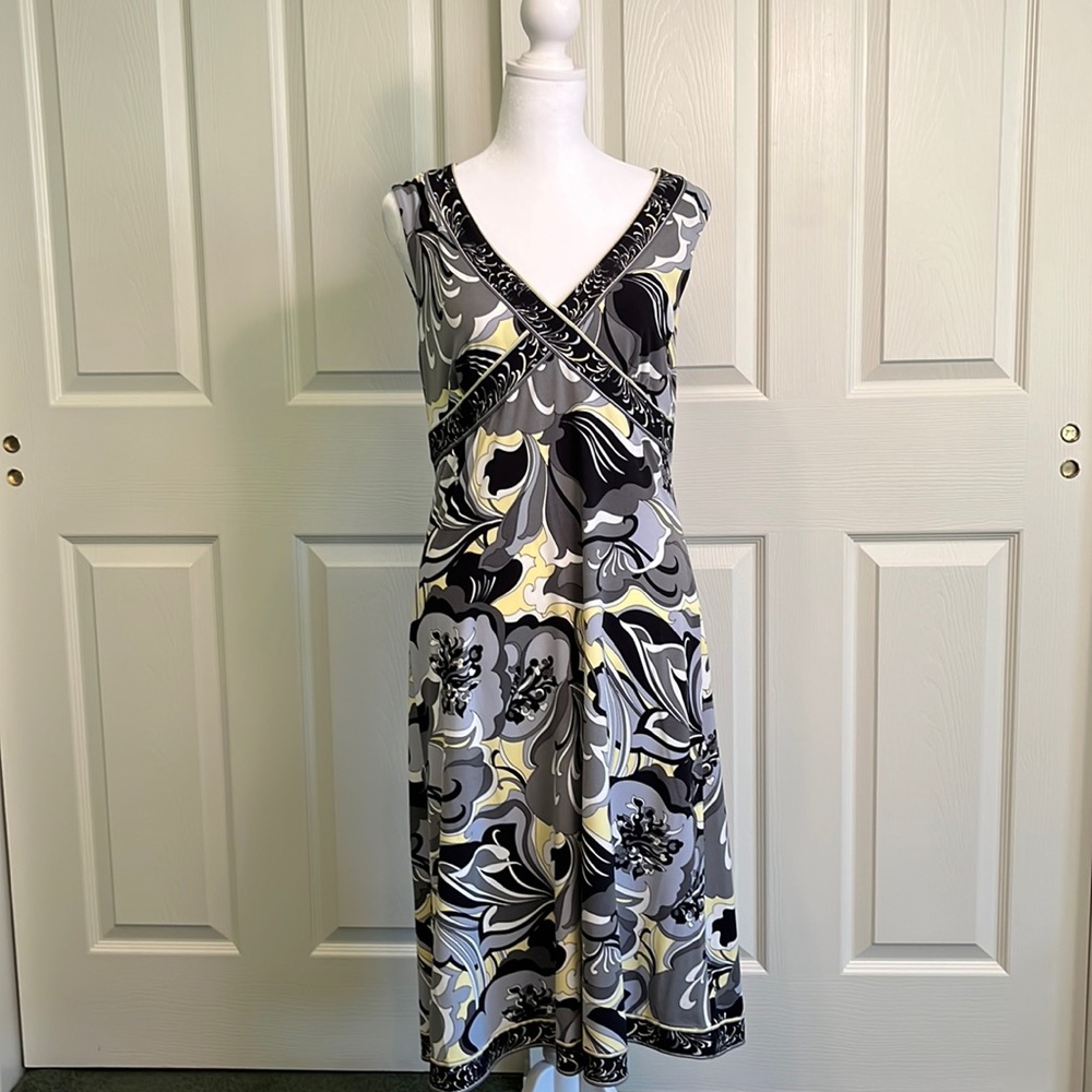Black, grey, white and yellow Sleeveless dress by Tahari